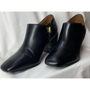 VIONIC Ankle Booties Black 7 Crocodile Block Heel Linda Leather Croc